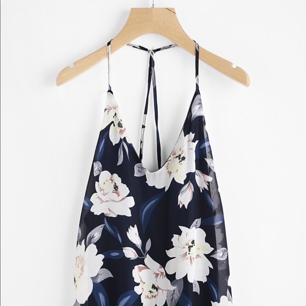 Floral backless halter top